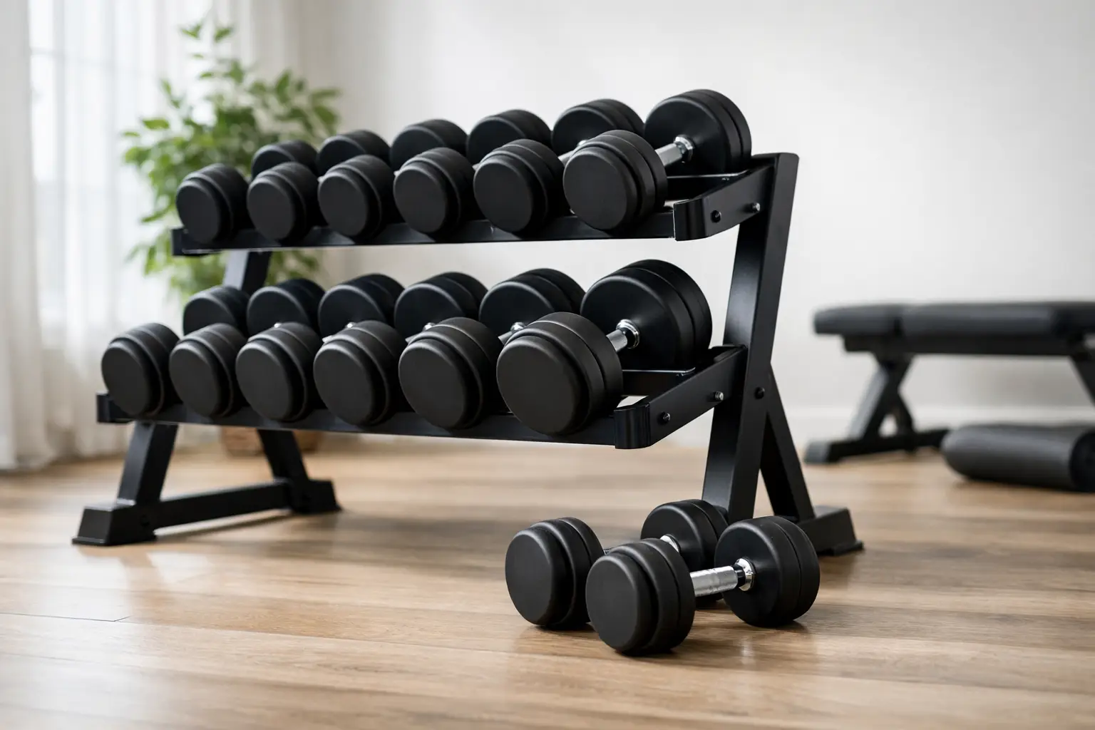 Dumbbell Set With a Rack for Home Workouts