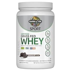 Garden of Life Sport Whey Protein Powder Chocolate, Premium Grass Fed Whey Protein Isolate Plus Probiotics for Immune System Health, 24g Protein, Non GMO, Gluten Free, Cold Processed – 20 Servings