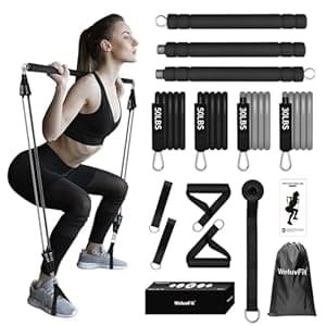 Pilates Bar Kit with Resistance Band-Multifunctional Portable Weighted Exercise Pilates Bar, Home Gym with Beginner Workout Equipment, Yoga Set for Full Body