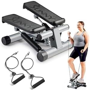 Sunny Health & Fitness Mini Stepper for Exercise at Home, Stair Step Workout Machine with Resistance Band, Fullbody Cardio, Upgraded Over 300lb Weight Capacity, Optional Free SunnyFit App Connection